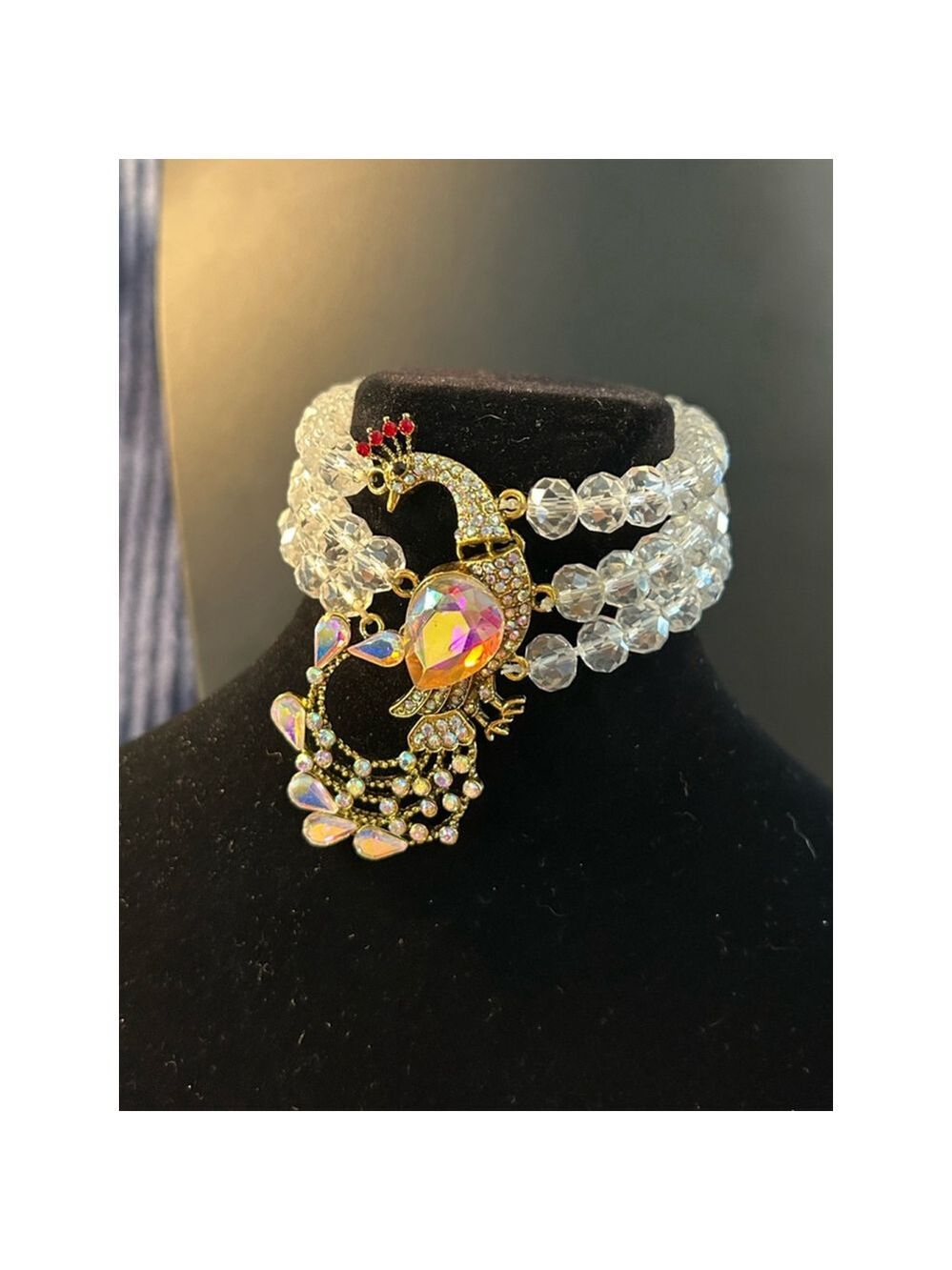 Womens Unbranded Beaded Peacock Bracelet One Size Clear & Gold